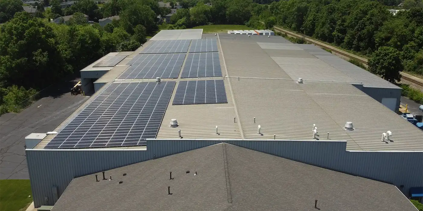 The Roof at AM Stabilizers, displaying a newly installed solar power array